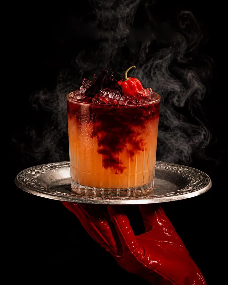 Ly cocktail Smoky Citrus Old Fashioned bốc khói